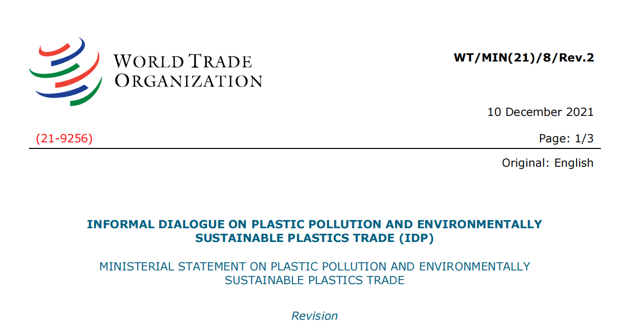 WTO塑料污染与环境可持续塑料贸易倡议部长级声明